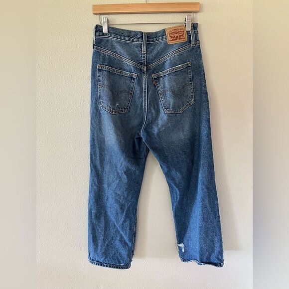 Levi’s Ribcage Straight Ankle Jeans Distressed Knees High Waist Denim Size 28 - Picture 7 of 8